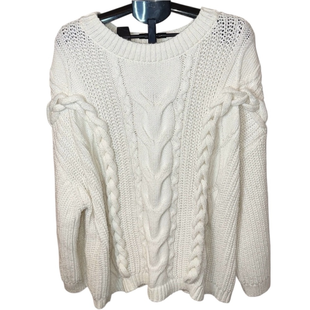 H&M Cream Cable Knit Oversized Sweater Chunky Braided Fisherman Pullover XXL - Picture 4 of 10